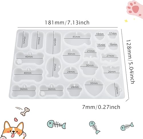 KyeeaDIY Moule Resine Epoxy en Forme d'os de chien Porte-clés Charmes Moule Silicone Pendentif Chien Moulle Bijoux Resine Epoxy Moule Rectangulaire avec Trous Rond Cat/Dog Tag Resin Molds - Nail Gallerys