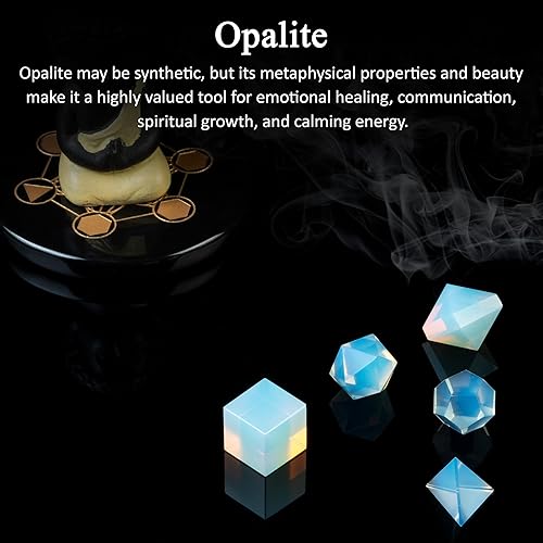 Crocon Opalite 5Pcs Platonic Solids Crystal Geometry Set, Platonic Solids Sacred Geometric Stones for Meditation Reiki Balancing Healing Chakra Stone Cleansing Spiritual Good Luck (15-20 mm) - Nail Gallerys