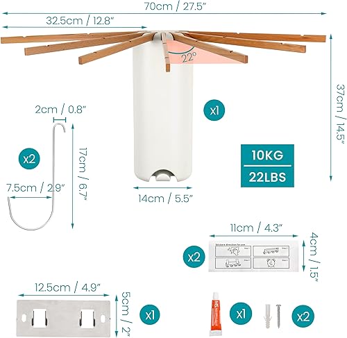 BELLE VOUS Étendoir Mural avec Bras de Suspension - Séchoir à Linge Pliable et Peu Encombrant - Etendoir a Linge et Sechoir a Linge Design - Interieur et Exterieur - Nail Gallerys