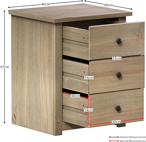 Home Discount® Panama Table de Chevet Commode 3 tiroirs, en chêne Naturel ciré Meubles de Chambre - Nail Gallerys