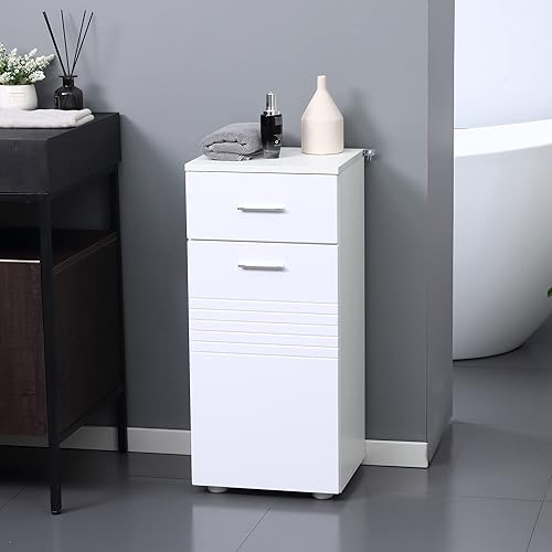 kleankin Meuble sur Pied Colonne Bas de Salle de Bain Placard Porte avec étagère tiroir Coulissant en Bois Blanc - Nail Gallerys