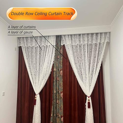 Rail de Plafond en Aluminium Double Rails de Rideaux 70 120 180 200 250 300 350 400 cm Rail de Rideau de Plafond À Double Rangée pour Bureau À Domicile(Blue,11.5FT(350CM)) - Nail Gallerys