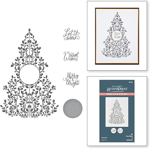 Spellbinders BetterPress Letterpress System Press Plate &Die-Holly Tree - Nail Gallerys
