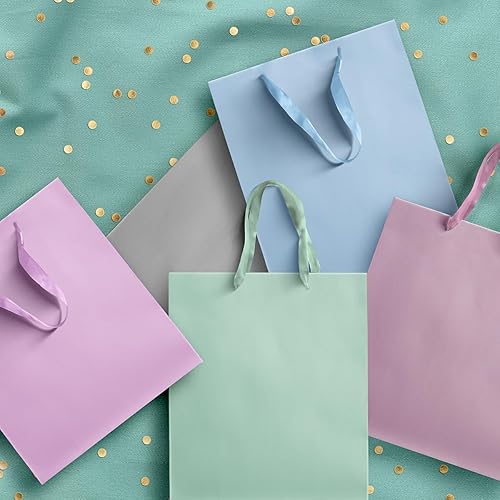 PAW - Sacs cadeaux 20 x 25 x 10 cm – Lot de 10 Sacs Cadeaux avec Anse en Tissu | Mélange de 5 couleurs Unies | Sacs élégants pour Anniversaires, Mariages, Fêtes Prénatales, Fêtes et Cadeaux - Nail Gallerys