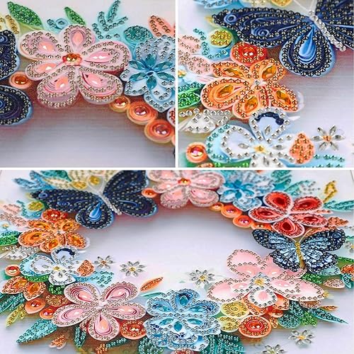 MXJSUA Fleurs De Papillon Peinture Diamant Forme Spéciale Partielle, 5D Diamond Painting, Couronne De Fleurs Diamant Cristal Painting Diamant Kit Painting pour Murale Décoration 30x30cm - Nail Gallerys