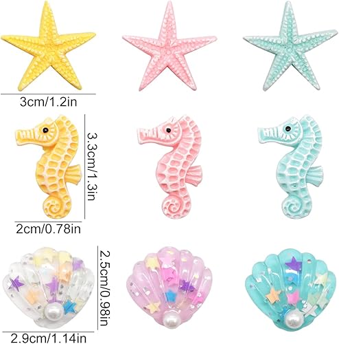 Regerly Décoration de Coquillages, 24PCS Résine Étoiles de Mer Coquillage Hippocampe Été Mer Thème Artisanat de Décoration Coquilles Colorés de Mer pour DIY Téléphone Décor Scrapbooks - Nail Gallerys