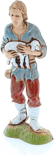 Moranduzzo Petit Berger avec Agneau pour Crèche de 10 Cm Échelle 1:20-Figurines de Crèche Indestructibles-Style 700',Peinture Finition à la Main,Produit Officiel,Fabriqué en Italie,Sculpteur M. Landi - Nail Gallerys