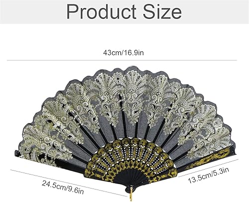 Lot de 3 éventails à main noirs - Éventail de mariage - Éventail pliable espagnol - Décoration murale - En plastique et tissu - Pour Halloween, carnaval, accessoires de fête - Cadeau - Nail Gallerys