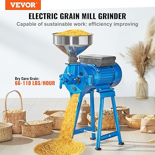 VEVOR Moulin à Céréales Électrique Broyage Sec Humide 2-en-1 Broyeur à Grains Commercial 1500 W Moulin à Farine avec 1 Meule en Acier et 1 Meule Abrasive pour Moudre Rapidement Céréales Épices Herbes - Nail Gallerys