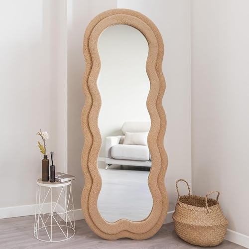 Flamingueo Miroir Mural - Miroir sur Pied, Miroir Asymétrique, Grand Miroir, Miroir Chambre, Miroir Vague, Miroir Mural Asymétrique, Miroir Irregulier - Nail Gallerys