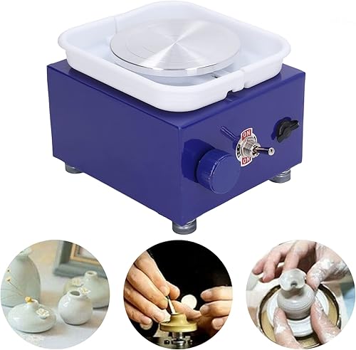 Mini Roue de Poterie | Tour de Poterie Électrique | Machine à Poterie pour Enfants, Adultes et Débutants | Outil d'argile de Bricolage | Bassin Amovible | Vitesse Réglable & Faible Bruit(Bleu) - Nail Gallerys