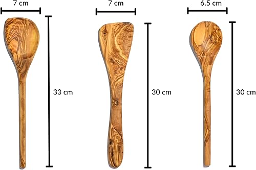 Cleminson Ustensiles en bois d'olivier fabriqués à la main – Spatule, cuillère et cuillère à sauce en bois avec coin ou ensemble de 3 pièces (ensemble de 3 pièces) - Nail Gallerys