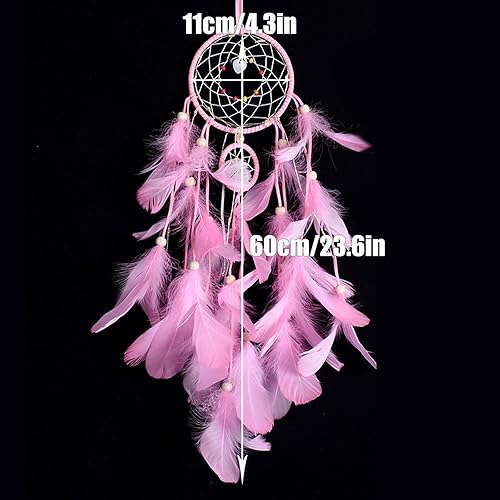 Attrape Reve Geant, Attrape-Rêves, Attrape Reve Enfant, Capteur de Reves en Plumes, Grand Attrape Rêves avec 2 Cercles, Deco Chambre Fille Ado, Attrape Reves pour Chambre Maison Décoration, Rose - Nail Gallerys