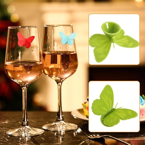 CATOR 12 PCS Marqueur Silicone De Verre Papillon,Marqueurs de verres à vin réutilisables Marqueurs,Marque Verre,Gel de Silice Bière Marqueurs de Boisson pour Verre à Champagne, Pour diverses tasses - Nail Gallerys