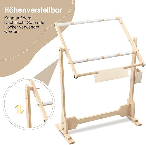 Support de broderie réglable en pin et PVC, Métier Grand Cadre de Broderie sur pied avec cadre à broder pour support de cadre de point de croix support pivotant 110 x 46 x 80 cm - Nail Gallerys