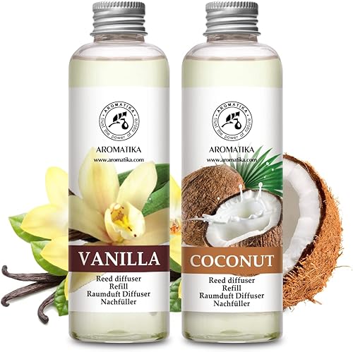 Recharge pour Diffuseur de Vanille 200ml - Parfum de la Noix de Coco 200ml - Diffuseur Parfum Maison - Parfum Frais et de Longue Durée - Assainisseurs de Air de la Pièce - Nail Gallerys