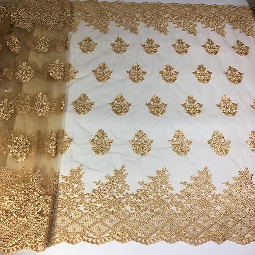 Tissu en tulle français doré en dentelle africaine avec pierres et perles LPP03 comme sur l'image - Nail Gallerys