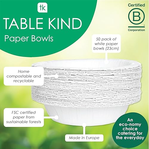 Table Kind 50 x Bols en papier jetables en vrac pour le camping, la restauration, usage quotidien pour salade, dessert, céréales, fournitures de fête d'anniversaire recyclables 23 cm - Nail Gallerys