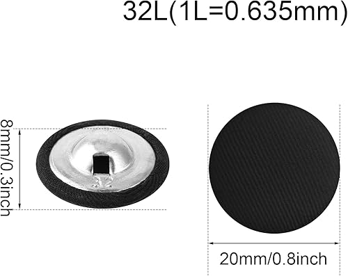 Lot de 10 boutons noirs avec revêtement en tissu - Abeillo - 20 mm, tige ronde en métal - Boutons à coudre pour costumes, robes, chemisiers - Boutons vintage en tissu pour projets de bricolage - Noir - Nail Gallerys