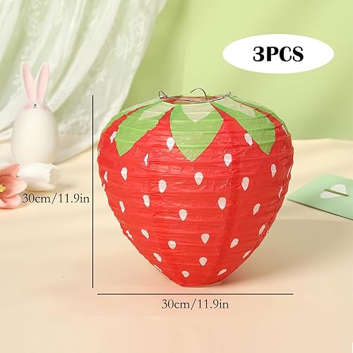 3 Pièces Lanternes en Papier Fraise, Lanternes en Papier Aux Fraises Très Rafraîchissant pour Anniversaire Mariage Baby Shower Soirée sur Le Thème des Fruits Décorations - Nail Gallerys