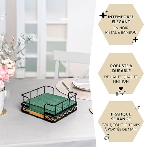 bremermann Porte-serviettes pour serviettes de 33 x 33 cm, en bambou avec bord haut en métal, distributeur de serviettes, env. 19 x 8 x 19 cm - Nail Gallerys