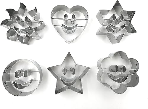 JOKUMO SMILEY BISCUIT ENSEMBLE DE COUPE - 6 pièces en acier inoxydable 430 haute qualité - Cercle, Soleil, Fleur, Hexagone, Étoile et Cœur - Nail Gallerys