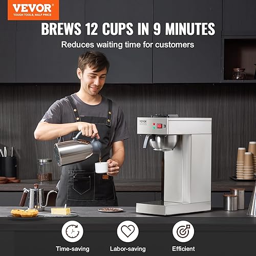 VEVOR Cafetière Filtre Commerciale Capacité 12 Tasses, Machine à Café Filtre Électrique, avec Carafe Thermique pour Garder au Chaud ou au Froid, en Acier Inoxydable pour Restaurant, Bureau, Café - Nail Gallerys