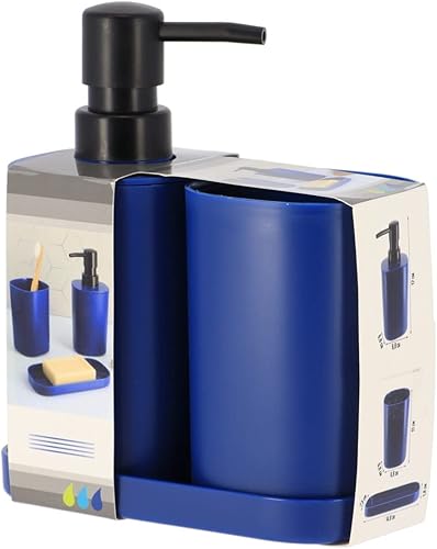 Set 3 Accessoires Salle de Bain Bleu 1 Distributeur 1 Gobelet 1 Porte Savon - TENDANCE - Nail Gallerys