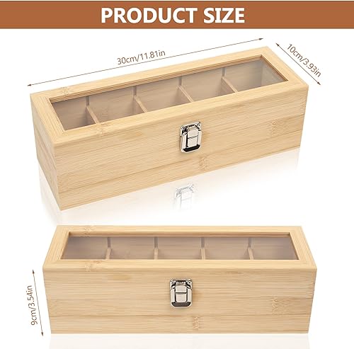 SiGuLiKeJi Boite a The Compartiments, Boîte à thé en Bois avec 5 Compartiments, Boite The, Grande Boite de Conservation Thé en Bois avec Couvercle pour Sachets de Thé épices Café, 30 x 10 x 9 cm - Nail Gallerys