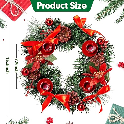 HYOJCWU Couronne de Noël 36 cm pour Porte, Fleurs Artificielles Suspendues, Décoration de L'avent, Bougeoir et Guirlande pour Sapin - Nail Gallerys