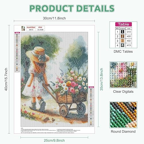 RICUVED Fille en Fleur Diamond Painting Kit -Fleur Peinture Diamant 5D DIY pour Adultes, Kit Complet de Broderie Diamant Diamant Strass Point de Croix Cristal Painting pour Murale Décoration 30x40 cm - Nail Gallerys
