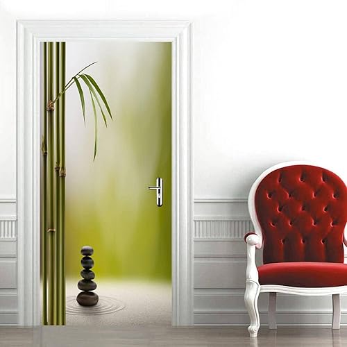 Sticker Porte Pierre de Bambou Autocollant de Porte 3D Style Chinois Papier Peint Trompe l'Oeil Stickers Poster Muraux de Décoration pour Mural Salon Chambre 77x200 cm a.5937 - Nail Gallerys