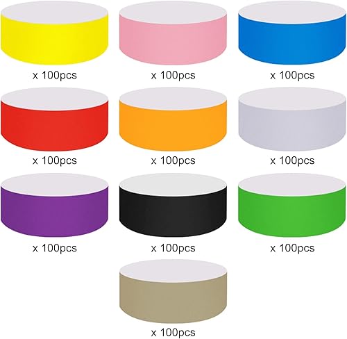 Tongdejing Lot de 1000 bracelets en papier étanches pour événements, festivals, concerts (10 couleurs) - Nail Gallerys