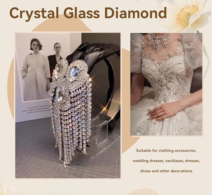 Gland Strass, Gland De Cristal Chaîne, épaulettes Gland épaulettes Goutte D'eau Shpaed Cristal Frange Strass Patchs Détachable Fer Gland Epaulettes Décoratives Vêtements Accessoires - Nail Gallerys