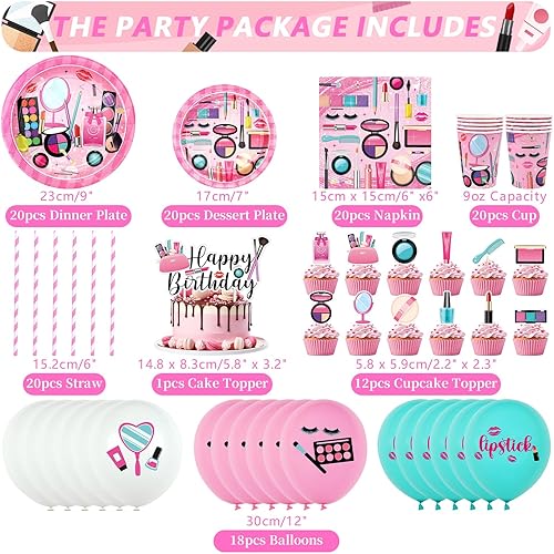 Décoration de fête d'anniversaire spa, fournitures de fête de maquillage, assiettes, tasses, serviettes, nappe, toile de fond « Happy Birthday », ballons de décoration de gâteau pour filles et femmes - Nail Gallerys