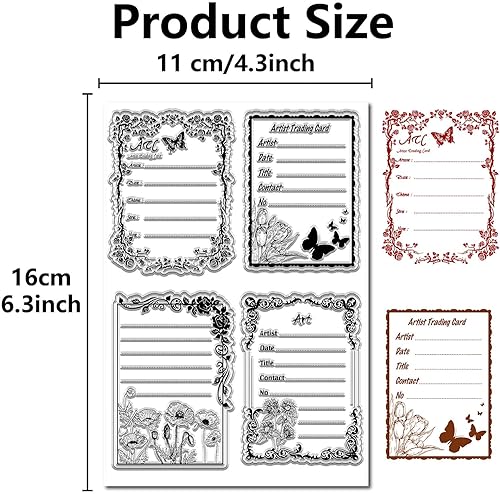 CRASPIRE ATC Cadres Tampon en Caoutchouc Transparent Vintage Artiste Trading Fleurs Joints en Silicone Transparent Timbre pour Journalisation Fabrication de Cartes Bricolage Scrapbooking Album Photo - Nail Gallerys