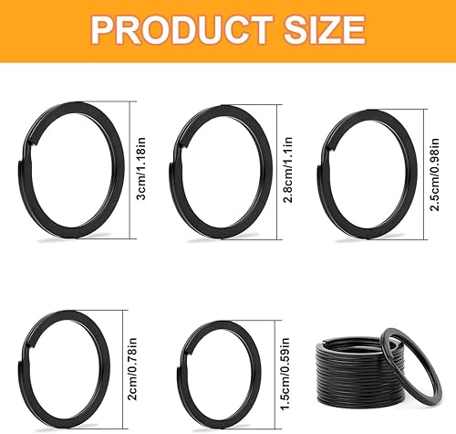 RDNKVB 50 Pièces Clés Rondes pour Clés de Maison Clés de Voiture Bricolage, Porte-Clés, Attachés de Clés, Anneaux de Séparation (30mm, 28mm, 25mm, 20mm, 15mm, Noir) - Nail Gallerys