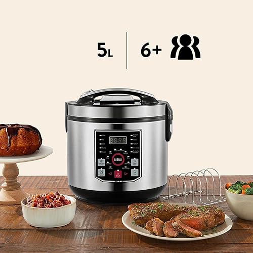 Avilia Robot de cuisine multifonction avec 20 programmes - Multicuiseur 5L, écran LED, contrôle numérique, idéal pour yaourt, riz, bouillie, en acier inoxydable, 930 W - Nail Gallerys
