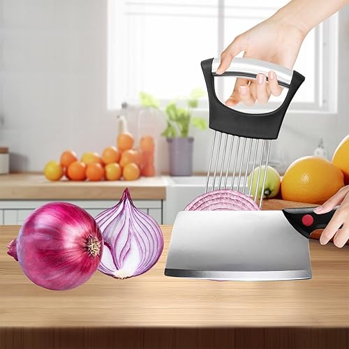 2 Pièces Coupe Oignon pour Couper Pommes de Terre et Carottes, Coupe Oignon en Acier Inoxydable pour Légumes, Couteau Ondulé pour Légumes et Fruits, Coupe Ail et Carotte avec Couteau Ondulé - Nail Gallerys