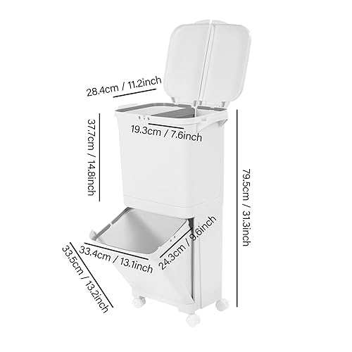 CHFUNE Poubelle de cuisine à 2 compartiments, poubelle de cuisine classifiée, à 2 compartiments, avec 4 roues universelles, armoire de recyclage de 45 l, système de tri sélectif en polypropylène, - Nail Gallerys