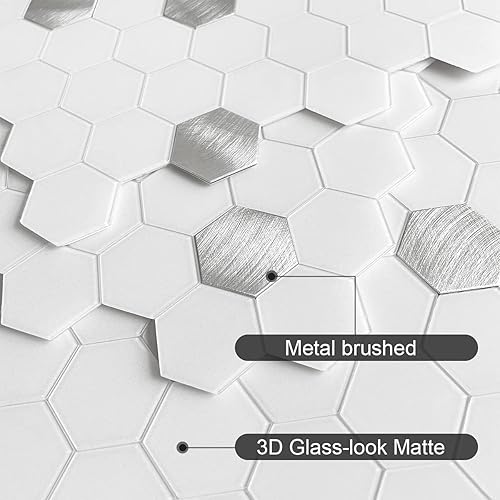 BeNice Lot de 5 feuilles d'autocollants pour cuisine, salle de bain, dosseret hexagonaux imperméables (blanc) - Nail Gallerys