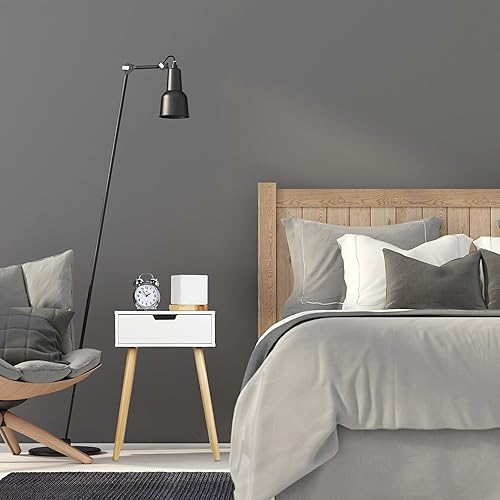 Relaxdays, blanc Table de chevet, petit meuble, design moderne,1 tiroir, pour lit avec sommier HlP 60x40x30cm, nature, MDF, 60 x 40 x 30 cm - Nail Gallerys