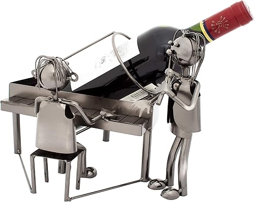 BRUBAKER - Porte-Bouteille de vin - Pianiste & Chanteuse au Piano - Sculpture en Métal - Carte de voeux INCL. - Idée Cadeau Originale - Nail Gallerys