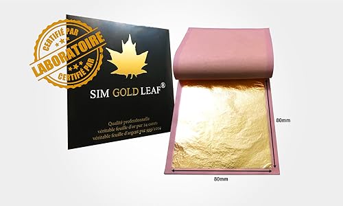 SIM GOLD LEAF carnet de 25 feuilles d'or 24 carats adherent transfert 80 mm X 80 mm - Nail Gallerys
