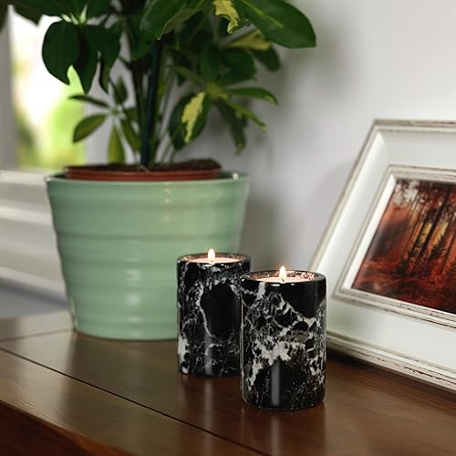 Lot de 2 Marbre Cylindre Lumières de Thé en Marbre Noir - Nail Gallerys