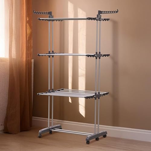 FACILITYS - Etendoir Linge Interieur - Capacité Étendage 16 m, Sechoir a Linge Pliable à roulettes 81 x 139 x 170 cm - Étendoir à Linge en Acier Inoxydable Intérieur, Extérieur - Stable, Solide - Nail Gallerys