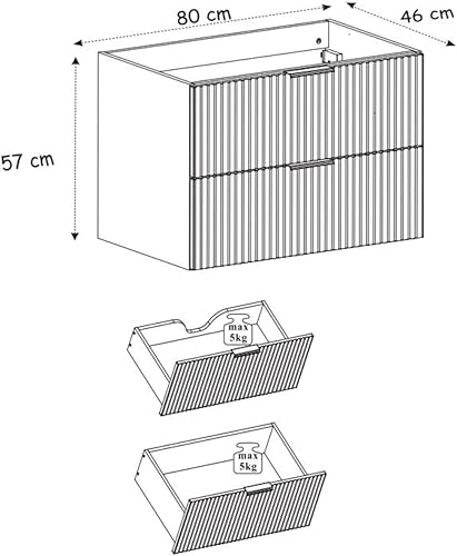 3E 3xE living.com Meuble de Salle de Bain, Cachemire/Chêne Craft + poignée Noire, 180 x 57 x 46 cm - Nail Gallerys