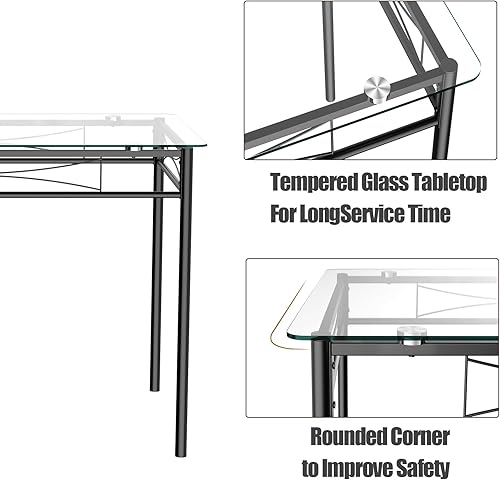 HOMASIS Ensemble de table de salle à manger avec 4 chaises, table en verre, chaises de salle à manger, pieds en métal Noir - Nail Gallerys