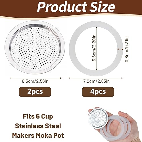 Joint en caoutchouc de rechange pour machine à expresso 6 tasses avec 4 joints en silicone et 2 filtres, anneau en caoutchouc de qualité alimentaire - Nail Gallerys