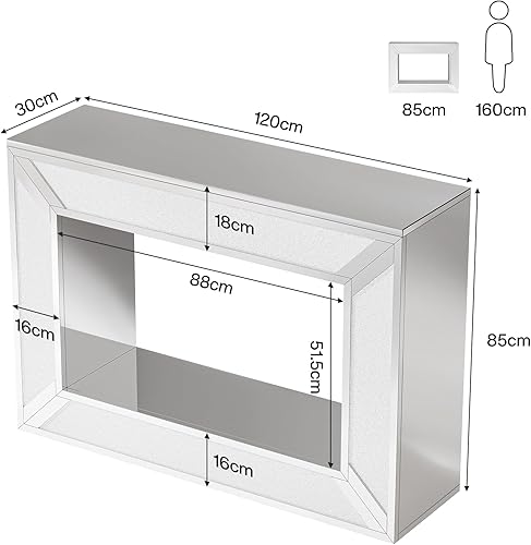 Tribesigns Table console 120 × 30 × 85 cm, moderne, miroir avec espace de rangement, table console étroite, buffet, table basse pour salon, couloir, chambre à coucher, argentée - Nail Gallerys